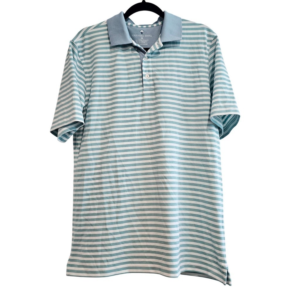 Southern Shirt Co. Mens Medium teal Stripe Short Sleeve Polo Shirt SSCO Golf
